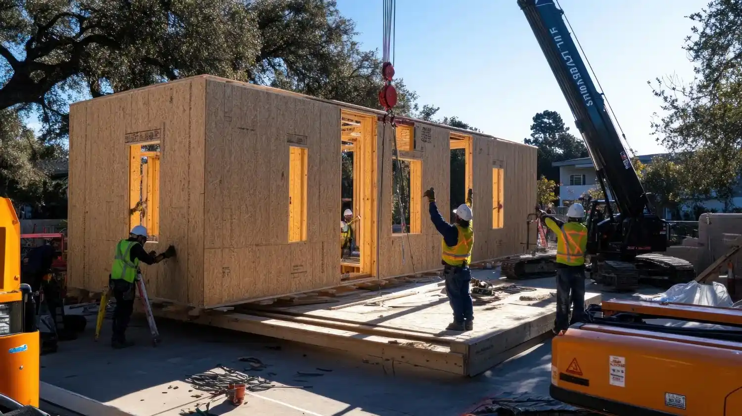 imagem de construção modular com madeira