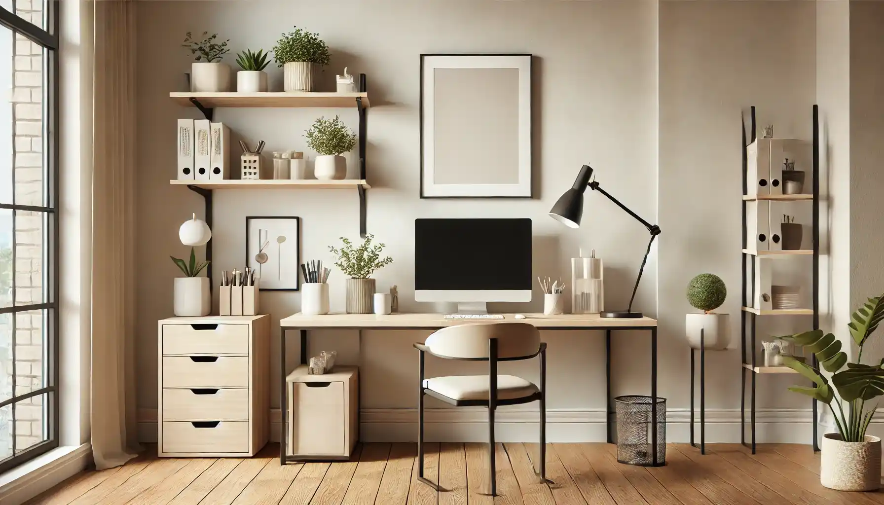 um home office com decoração minimalista e funcional
