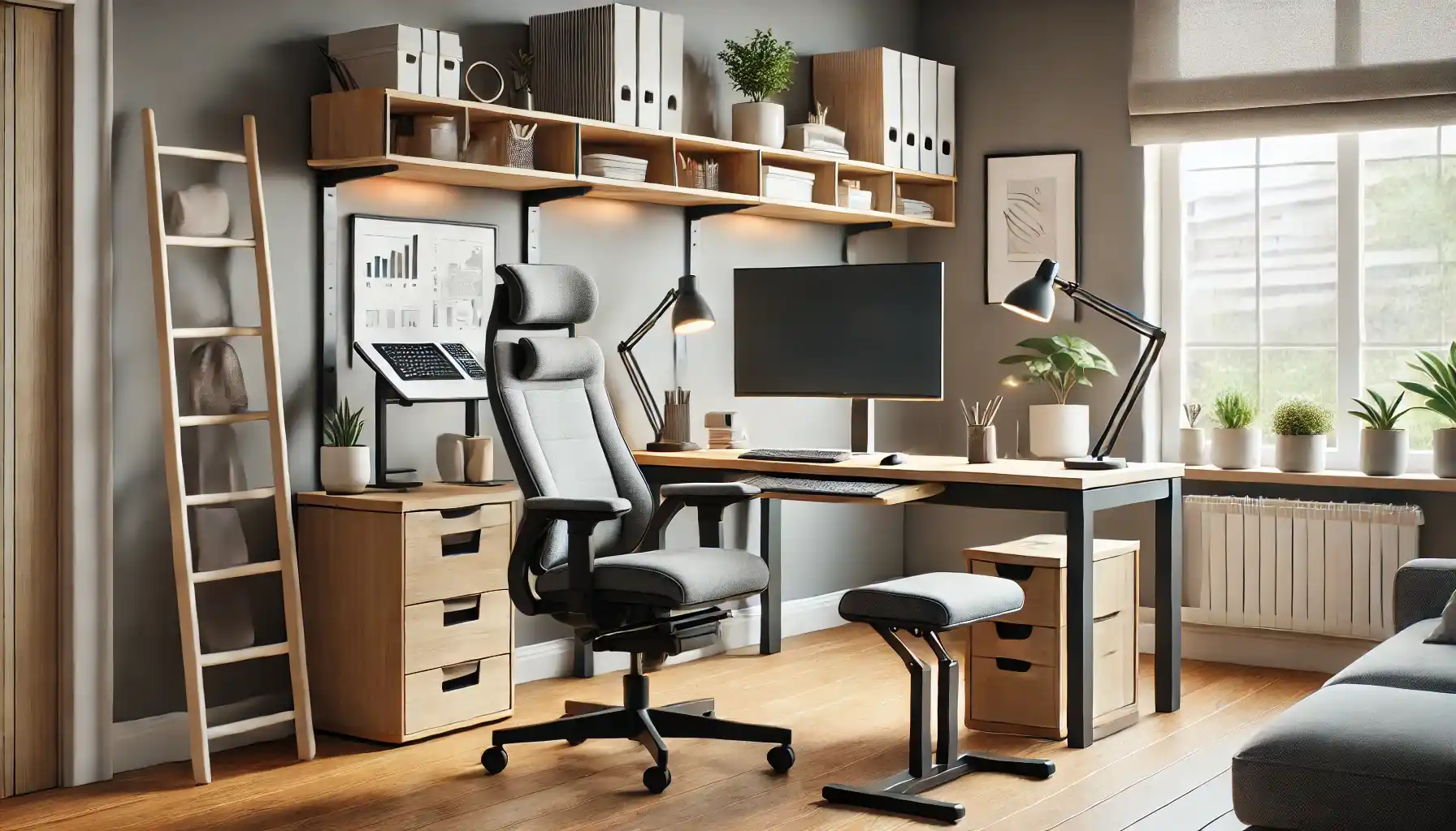 home office com foco em ergonomia e mobiliário funcional
